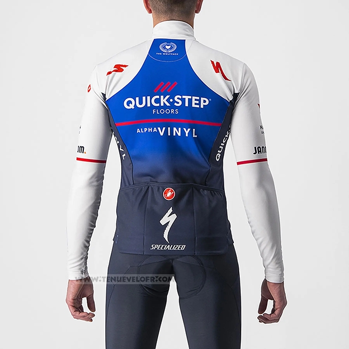 2022 Maillot Cyclisme Deceuninck Quick Step Bleu Blanc Manches Longues et Cuissard